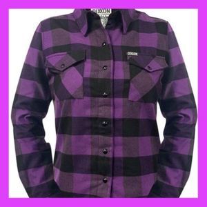 Dixxon Women's The Heiress Purple Black Plaid Snap Flannel Shirt Medium NWOT